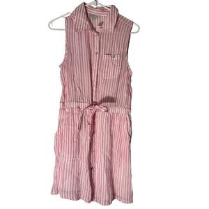 Naked Zebra Pink White Striped Shorts Button Front Romper With Pockets Size S